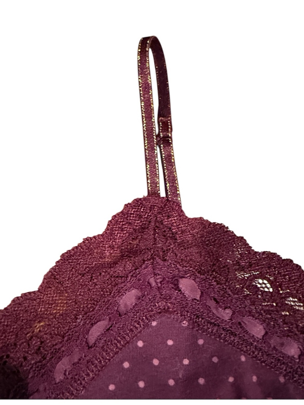 American Eagle Outfitters Burgundy Polka Dot Lace Trim Cami - Picture 4 of 10